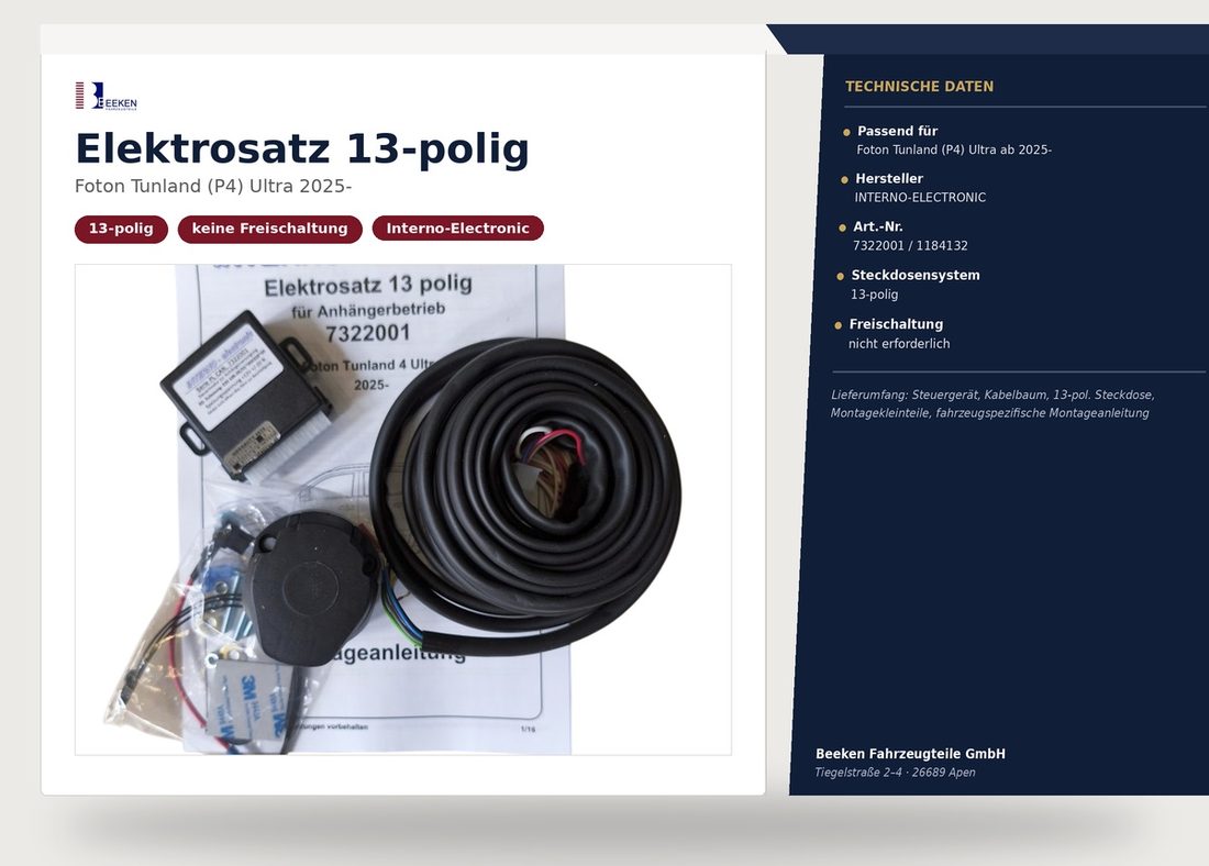 Verkaufskarton Elektrosatz 13-polig für Foton Tunland 4 Ultra